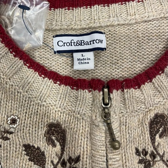 NWOT Croft & Barrow Silk Blend Embroidered Cardinal Full-Zip Cardigan, Size L - Picture 4 of 5